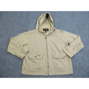 Lauren Ralph Lauren Hoodie Womens Large Beige‎ Full Zip Cotton Utility Pockets